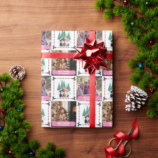 Family Photo Cats Christmas Tree Modern Wrapping Paper (Holiday Gift)