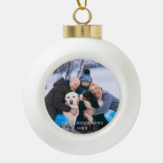 Family Photo Ceramic Ball Christmas Ornament (Front)