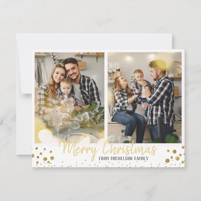 Family Photo Christmas Card Gold Confetti card (Front)