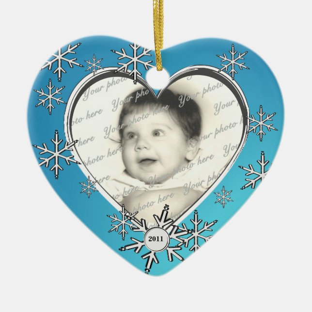 Family Photo Christmas Ceramic Ornament (Front)