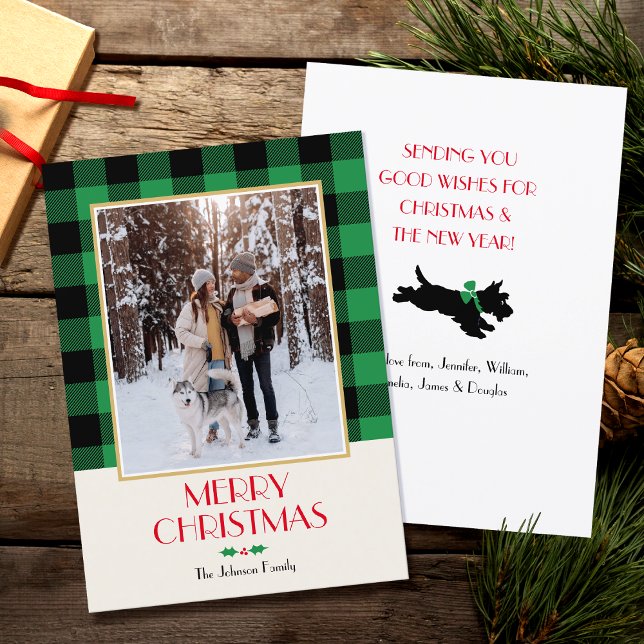 Family Photo Christmas Custom Rustic Green Flat Holiday Card (Creator Uploaded)