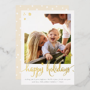 FAMILY PHOTO CHRISTMAS fun calligraphy happy Foil Holiday Card