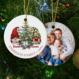 Family Photo Christmas Gnome Sweet Gnome Ceramic Ornament
