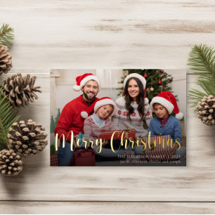 Family Photo Christmas Gold Foil Holiday Card