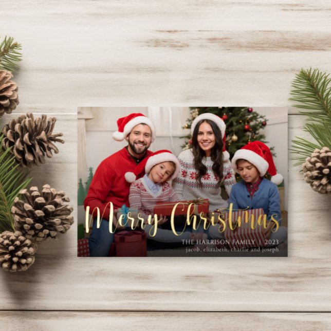 Family Photo Christmas Gold Foil Holiday Card (Creator Uploaded)