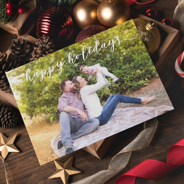 Family Photo Christmas Happy Holidays Snowflake Postcard (Creator Uploaded)