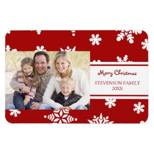 Family Photo Christmas Magnet Red White Snow