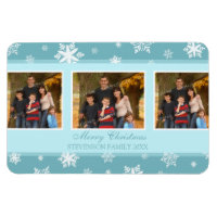 Family Photo Christmas Magnet Teal White Snow