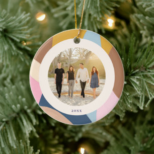 Family Photo Christmas Modern Pastel Colour Block Ceramic Ornament