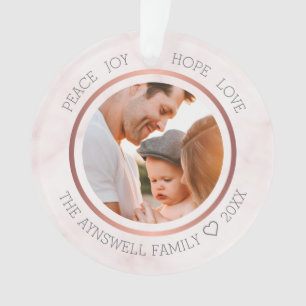 Family Photo Christmas Modern Pink Marble Ornament