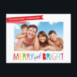 FAMILY PHOTO CHRISTMAS modern type merry & bright Holiday Postcard<br><div class="desc">Send and extra special message with style and pizzazz this year... Personalised with your details & photos my modern holiday products are sure to stand out from the flurry of greetings your friends and family will receive this season and will make a special memento that will be treasured long after...</div>