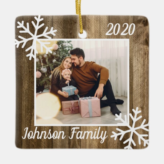 Family Photo Christmas Ornament | Rustic Barnwood (Front)