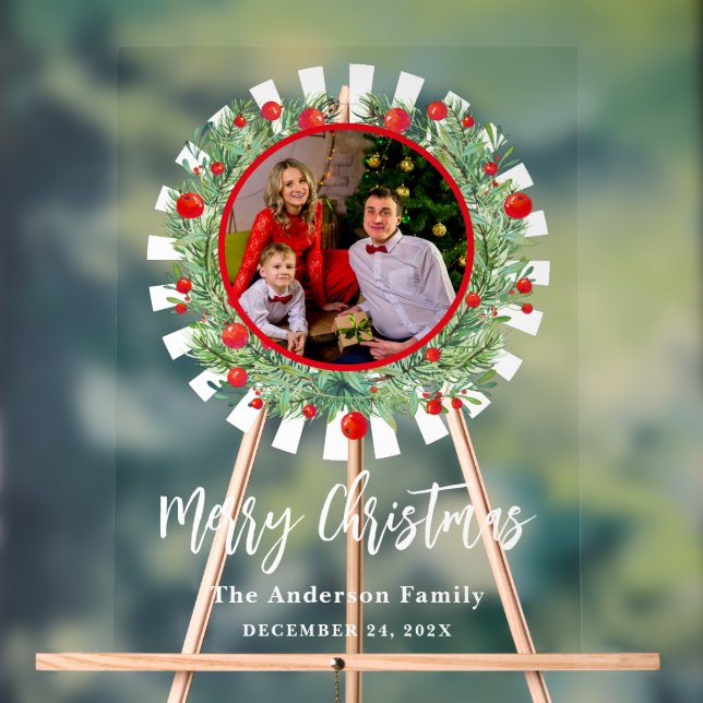 Family Photo Christmas Party Welcome Acrylic Sign (Neutral)