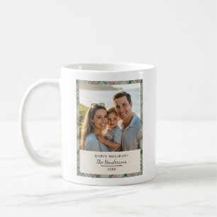 Family Photo Christmas Plaid Sage Green Tartan Coffee Mug