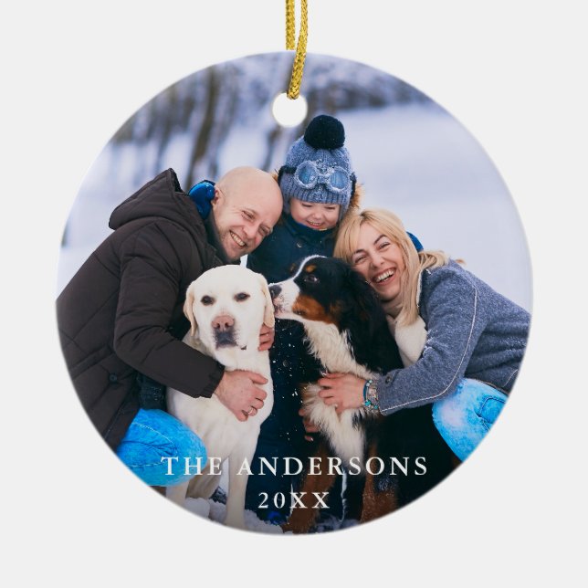Family Photo Christmas Round Ceramic Ornament (Front)