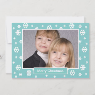 Family Photo Christmas Teal Flat Card -- Teal