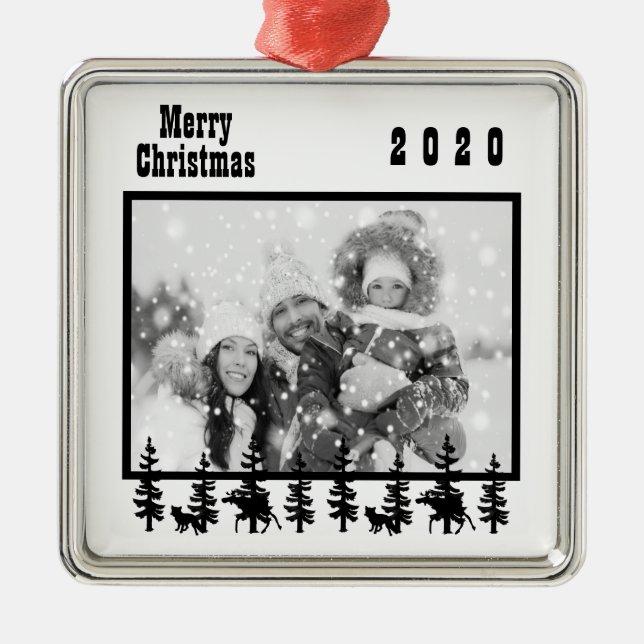 Family photo Christmas western style black white Metal Ornament (Front)