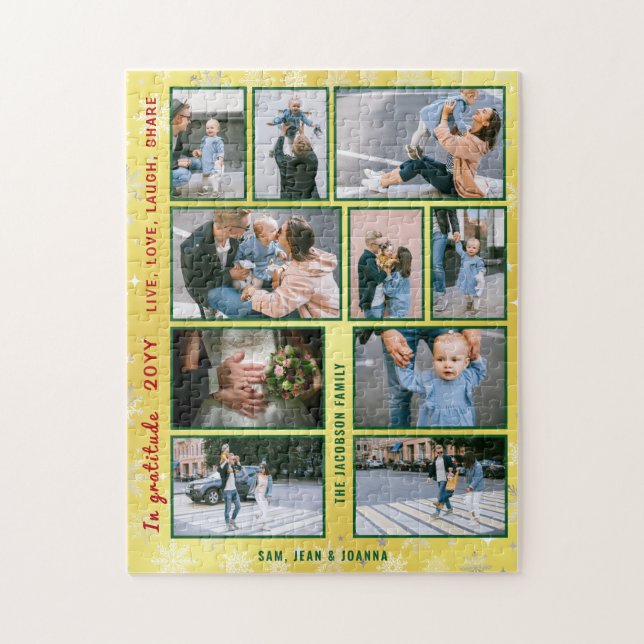 Family Photo Collage 10 Images Golden Personalised Jigsaw Puzzle (Vertical)