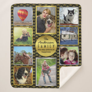 Family Photo Collage 10 Pictures   Black Gold Deco Sherpa Blanket