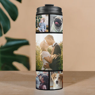 Family Photo Collage 11 Custom Pictures   Black Thermal Tumbler