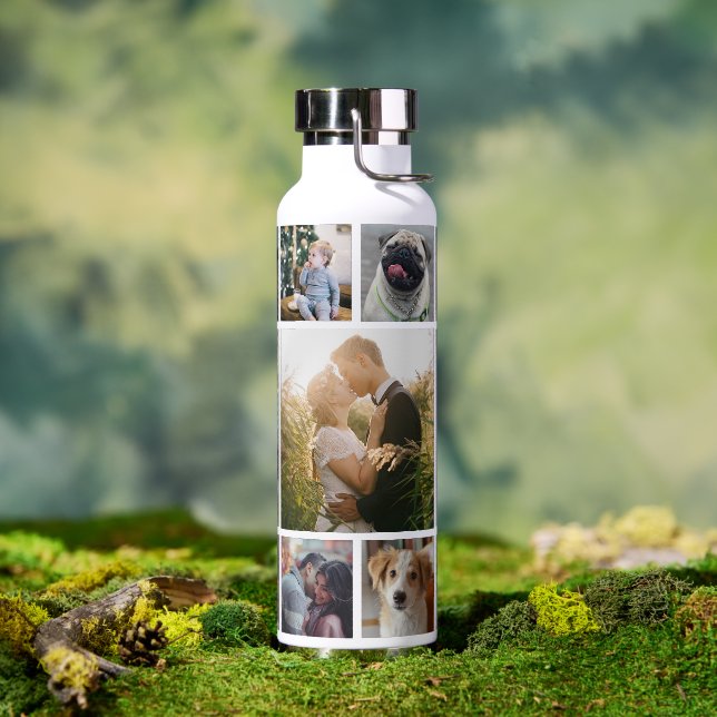 Family Photo Collage 11 Custom Pictures | White Water Bottle (Outdoor)