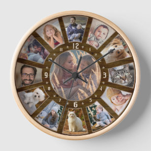 Family Photo Collage 13 Custom Easy Farmhouse Wood Clock