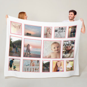 Family Photo Collage 14 Photos Pastel Pinks Fleece Blanket