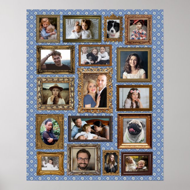 Family Photo Collage 17 Pictures Fancy Frames Easy Poster (Front)