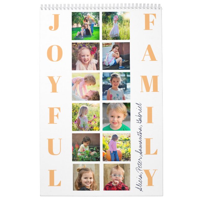 Family photo collage 2026 monogrammed white calendar (Cover)