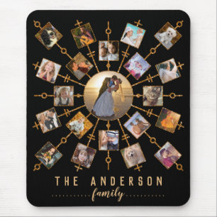 Family Photo Collage 21 Pictures Black Gold + Name Mouse Pad