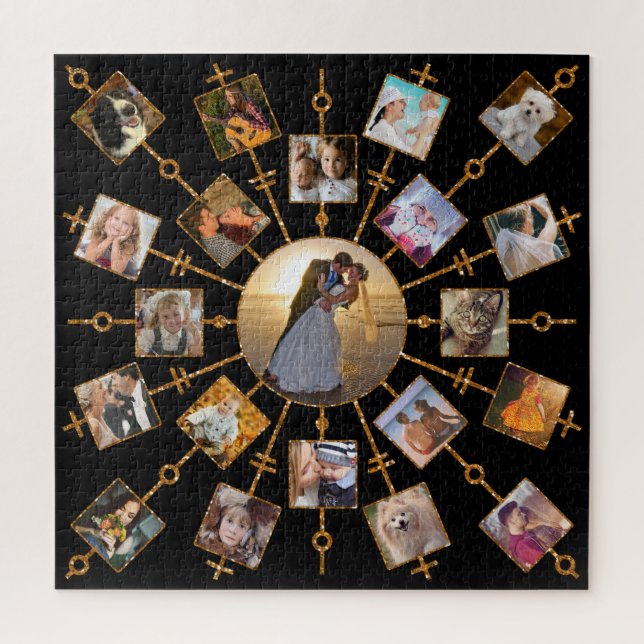 Family Photo Collage 21 Pictures Pretty Black Gold Jigsaw Puzzle (Vertical)