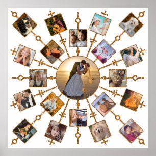 Family Photo Collage 21 Pictures Pretty White Gold Poster