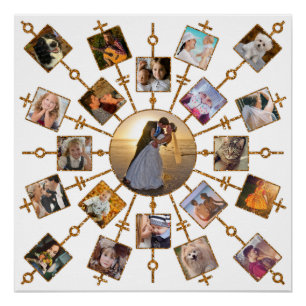 Family Photo Collage 21 Pictures Pretty White Gold Poster