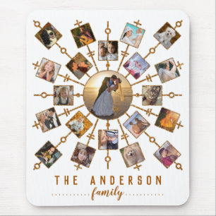 Family Photo Collage 21 Pictures White Gold + Name Mouse Pad