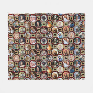Family Photo Collage 28 Red Buffalo Plaid Quilt Fleece Blanket