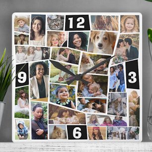 Family Photo Collage 29 Cut Out Pics Easy Template Square Wall Clock