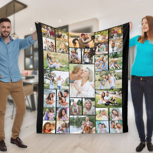 Family Photo Collage 31 Picture Black Fleece Blanket