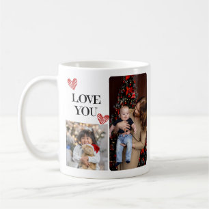 Family Photo Collage - 4 Photos and Custom Text Coffee Mug