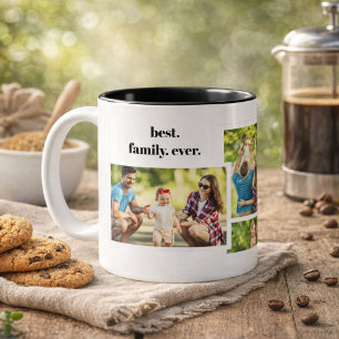 Family Photo Collage - 4 Photos and Custom Text Two-Tone Coffee Mug