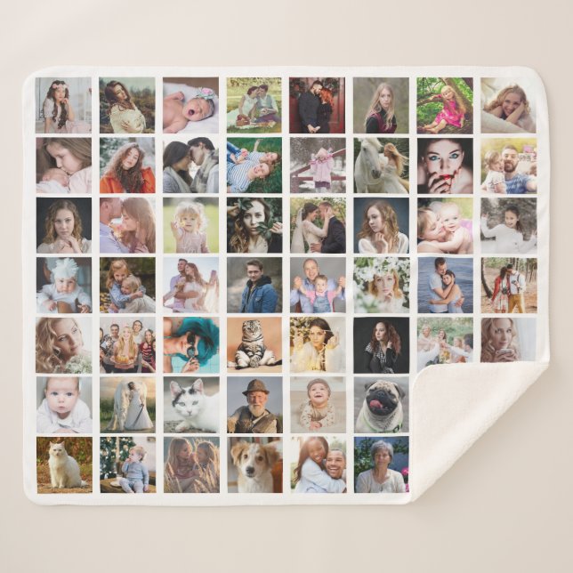 Family Photo Collage 56 Square Picture Easy Custom Sherpa Blanket (Front (Horizontal))