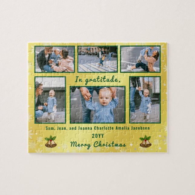 Family Photo Collage 6 Images Golden Personalised Jigsaw Puzzle (Horizontal)