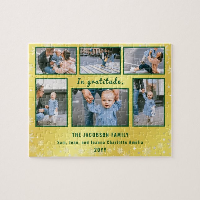 Family Photo Collage 6 Images Golden Personalised Jigsaw Puzzle (Horizontal)