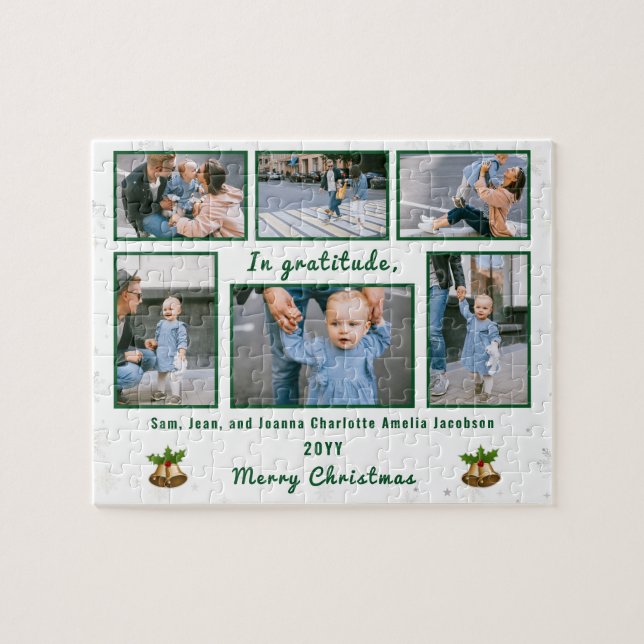 Family Photo Collage 6 Images White Personalised Jigsaw Puzzle (Horizontal)