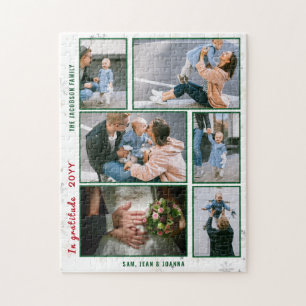 Family Photo Collage 6 Images White Personalized Jigsaw Puzzle