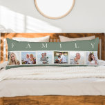 FAMILY Photo Collage 6 Picture Green Body Pillow<br><div class="desc">Personalised long pillow with the word FAMILY lettered above your photos. The photo template is set up for you to add 6 of your favourite pictures, which are displayed in square format in a simple, strip style, photo collage. This smart and stylish custom piece of home decor, has a trendy...</div>