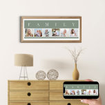 FAMILY Photo Collage 6 Picture Strip Green Custom Poster<br><div class="desc">Personalised poster print with the word FAMILY lettered above your photos. The photo template is set up for you to add 6 of your favourite pictures, which are displayed in square format in a simple, strip style, photo collage. This smart and stylish custom piece has a calm colour palette of...</div>