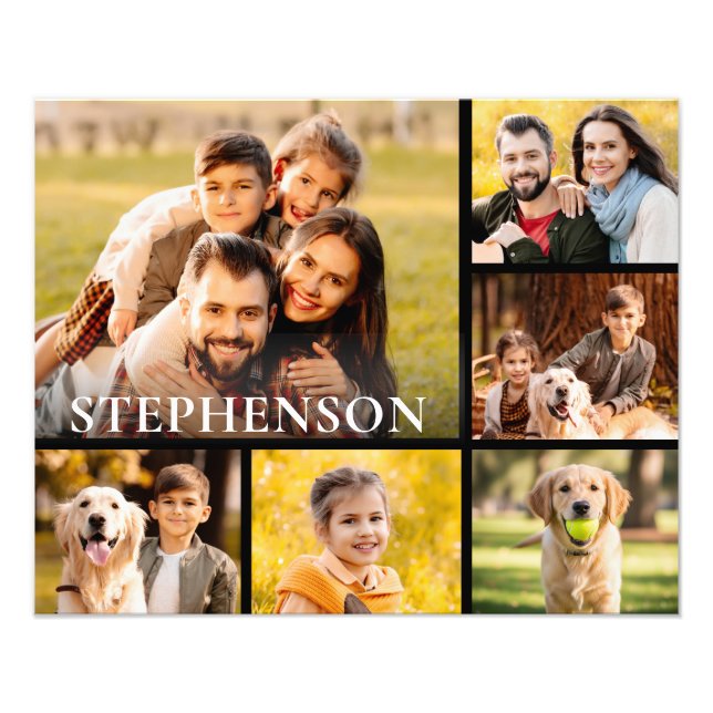 Family Photo Collage 6 Pictures Name Black Print (Front)
