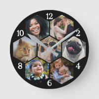 Family Photo Collage 7 Custom Black Hexagon Flower