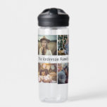 Family Photo Collage 8 Custom Pictures | Name Text Water Bottle<br><div class="desc">This simple, modern photo collage water bottle is easy to personalise with 8 family photos and one short line of text in the middle. Just use the easy templates to add 4 square Instagram-style pictures and 4 horizontal ones. Celebrate your family with this simply chic, custom design! DESIGN TIPS: Your...</div>