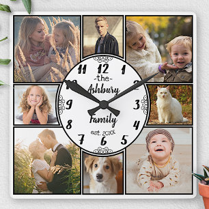 Family Photo Collage 8 Instagram Picture Oval Name Square Wall Clock
